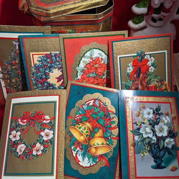 Wonderful Tall Tin  13 Assorted Christmas Cards And 15 Envelopes Made In England - Picture 9 of 11